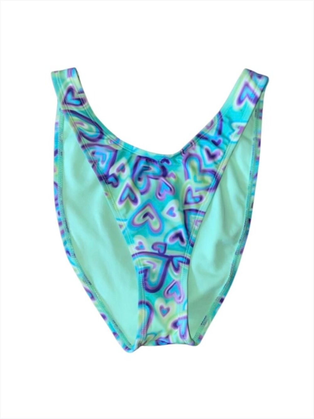 Wild Fable Women's Mint Green Heart Print High Leg Bikini Swim Bottoms, XL